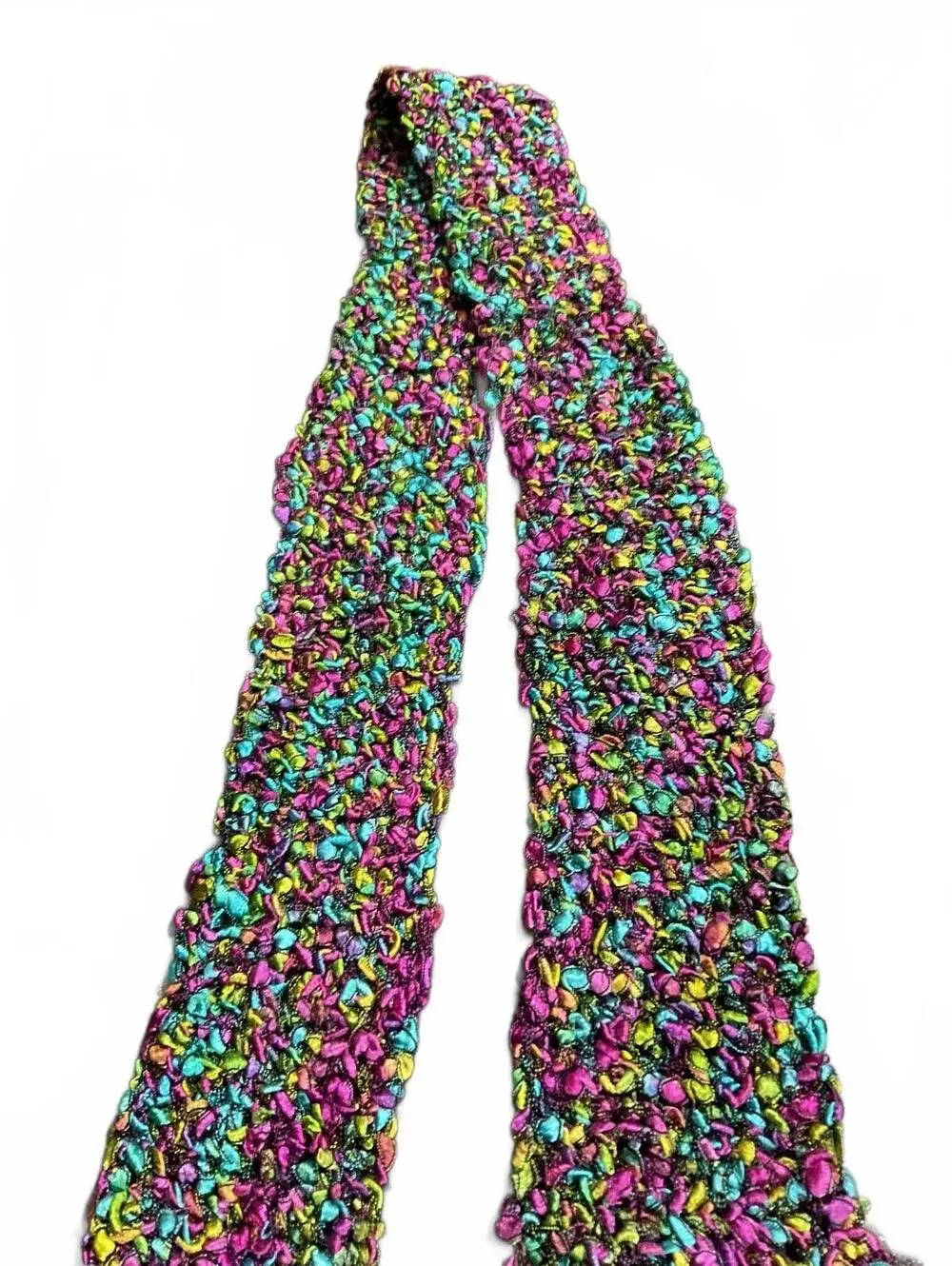 Colorful Handmade Crochet Scarf with Fringe